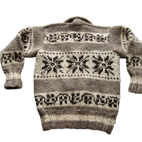 Vintage 80s Genuine Cowichan Indian Knit Cardigan Snowflake Sweater Wool Sz S-M - Picture 3 of 8